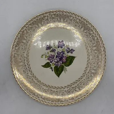 Buy VINTAGE BAVARIAN Purple Floral PLATE 8” HAND PAINTED IRIS GOLD Porcelain Trimmed • 10.64£
