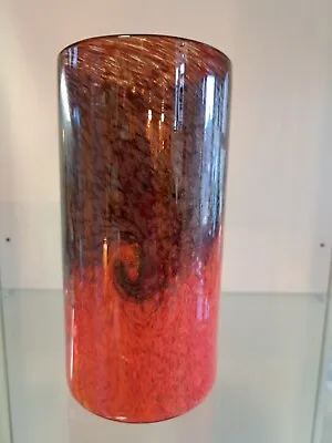 Buy Strathearn  Orange Cylinder Vase With Leaping Salmon Motif Pontil Mark • 60£