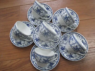 Buy Fine Set Of 6  Johnson Bros. Blue And White Cups And Saucers Indies  Design • 30£