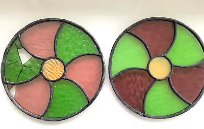 Buy 2 ANTIQUE STAINED GLASS WINDOW CENTRE PANELs - ORIGINAL  - BEAUTIFUL • 15£