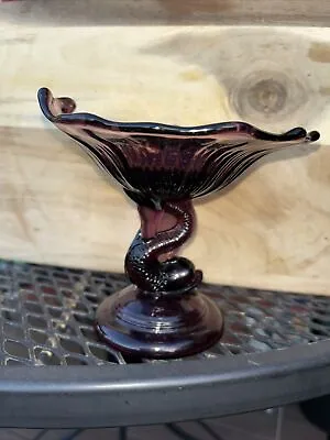 Buy Antique Northwood Purple Amethyst Dolphin Sea Serpent Compote Pedestal Dish 5” • 42.68£