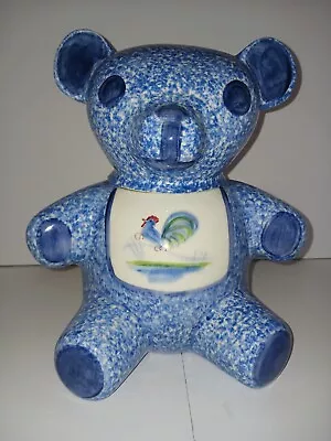 Buy Blue Stipple Spongeware With Rooster Teddy Bear Shaped Cookie Jar Mint, Numbered • 62.34£