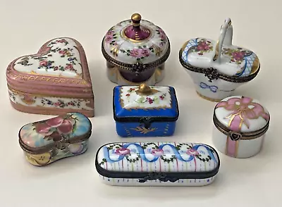 Buy Lot 7 Antique Vintage Limoges Porcelain Hand Painted Trinket Boxes Most Hinged • 225.44£