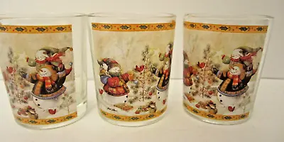 Buy Vtg Set Of 3 Glass Christmas Snowman With Tree Votive Tealight Candle Holders • 9.42£