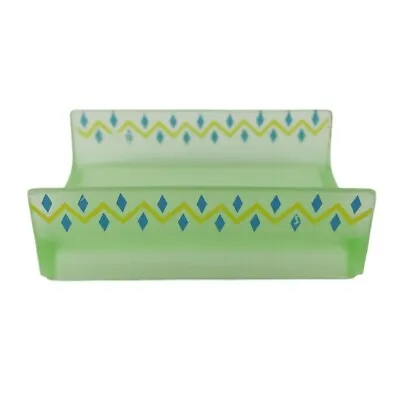 Buy Antique Green Frosted Glass Dish Tray Chevron Diamond Pattern Mail Letter Holder • 19.20£