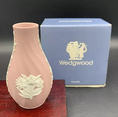Buy Vtg. Wedgewood Pink Jasperware Spiral Perfume Bottle Vase 3.5” Tall With Box • 14.39£