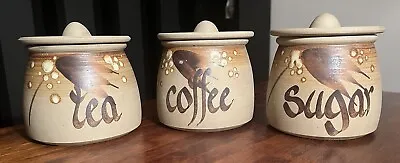 Buy Vintage Norfolk Studio Pottery Tea Coffee Sugar Set Beige Stoneware Jars VGC • 25£