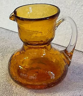 Buy Vintage CRACKLE Glass Pitcher Vase 3.5” Hand Blown Gold Clear Unusual Shape • 9.58£