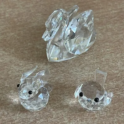 Buy 3 X Swarovski Crystal Cut Glass Figures - Swan; Bird; Bunny Rabbit • 17.99£
