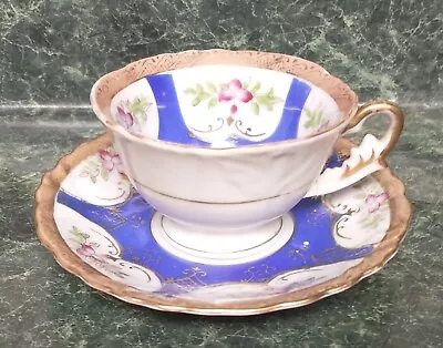 Buy Vintage UCAGCO China Tea Cup Saucer  Blue W/Gold Accents Flower Design  • 4.80£