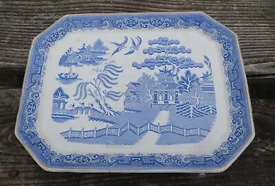Buy Antique Blue & White Transferware - Willow Pattern Octagonal Platter John Meir • 14.99£