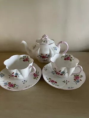 Buy Vintage Shelley Rose & Red Daisy Teapot And 2 Teacups And Saucers Bone China • 45£