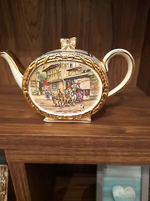 Buy Vintage Sadler  Barrel Type Teapot With Coach And Horses Scene  • 9.99£
