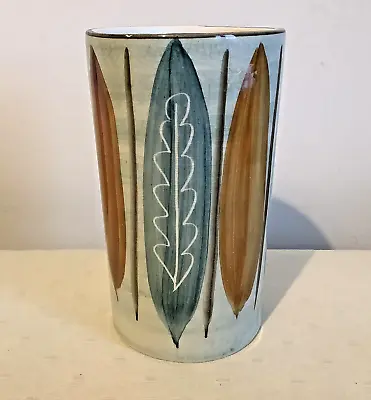 Buy Art Pottery Vase 14cm Freeform Modernist Leaves Hand Painted C1960's • 5£