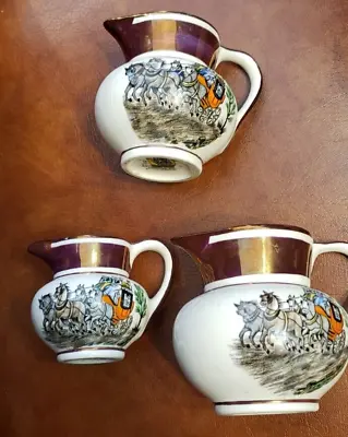 Buy 3 Gray's Pottery Stoke On Trent Luster Ware Creamers Coach Horses • 42.57£