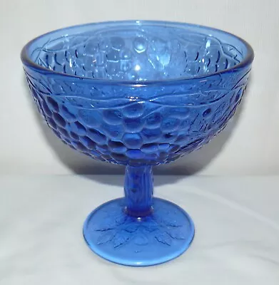Buy Blue Glass Pedestal Bowl Raised Images Leaf And Vine • 47.34£