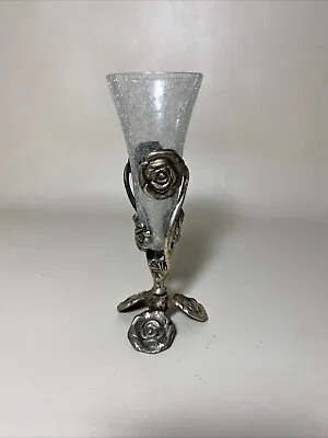 Buy Vintage Brass Beautiful Rose Stand Tabletop Crackle Glass Flower Container 7.5  • 11.86£