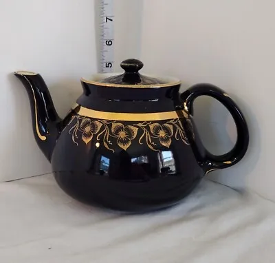 Buy Vintage Hall Blue & Gold Flower Tea Pot, # 0.23, 8 Cup, Made In U.S.A. • 40.34£