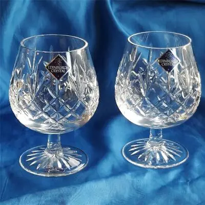Buy 2 X Edinburgh  Crystal  Cut Glass  Brandy  Glasses 12 Cm Tall • 18.98£