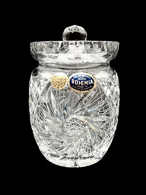 Buy Vintage Bohemia Crystal Jar Pinwheel Cut Glass Kitchen Lidded Jar • 20£