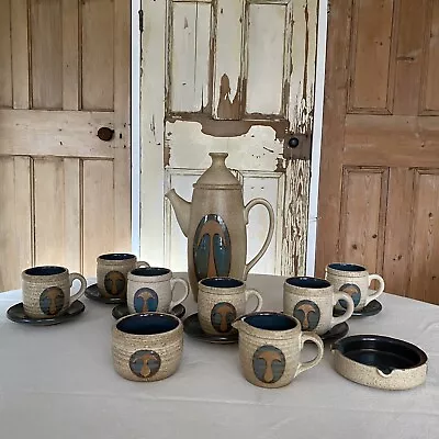Buy Vintage Welsh Laugharne Studio Pottery Coffee Set Mushroom Pattern Coffee Cups • 50£