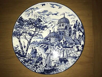 Buy Blue & White Mountain Lake Scene Centrepiece Ceramic Bowl 31cm • 9.99£