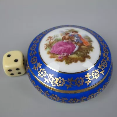 Buy Limoges Porcelain Trinket Box. Cobalt Blue. Round. Vintage. 6.7 Cm Diam. • 9.99£