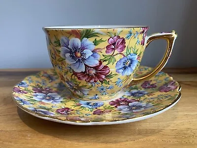 Buy James Sadler Sophie Chintz Cup And Saucer In Yellow Floral And Gold Pattern. • 25£