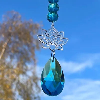 Buy New Lotus Flower Turquoise Blue Glass Sun Catcher Hanging Mobile ~  Root Chakra • 10£