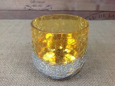 Buy Decorative Smokey Gold And Silver Crackle Effect Glass T Light Candle Holder • 13.99£
