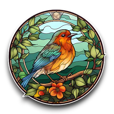 Buy LARGE Cute Robin Wild Bird Stained Glass Window Effect Vinyl Sticker Decal • 4.30£