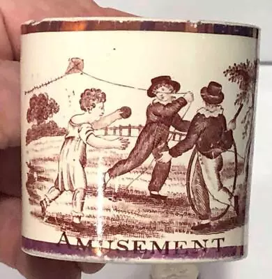 Buy Antique Staffordshire Creamware Child's Mug,  AMUSEMENT , C. 1815 • 120.64£
