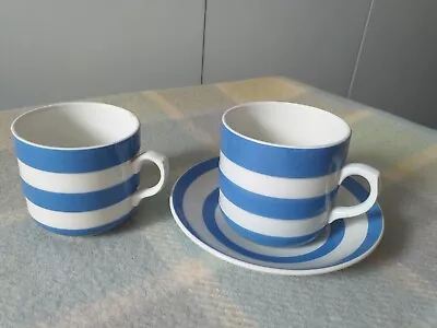 Buy Vintage Cornish Ware Blue & White X2 Wide Rim Cups Two Sizes Plus X1 Saucer • 8£