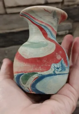 Buy Nemadji Indian Pottery Native Bud Vase USA Blue Red Gray Swirl Rushmore ART 3.5  • 21.91£