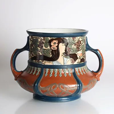 Buy Mettlach Vase Art Nouveau Women Chromolite I.d.A. By Hans Christiansen • 856.07£