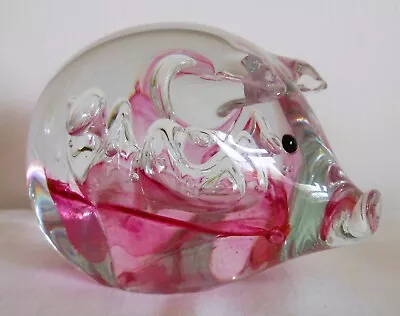 Buy Vintage Large Art Glass Pink & Clear Pig Figure, Paperweight, Internal Bubbles • 6.50£