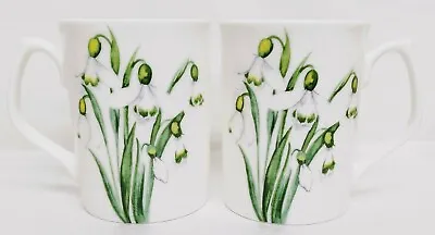 Buy Snowdrop Mugs Set 2 Bone China White Floral 275 Ml 9.5oz Topaz Cups Decorated UK • 15.60£