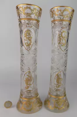 Buy Pair Of Baccarat Napoleon III C1870 Gilt And Cut Art Glass Vases • 450£