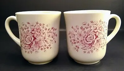 Buy English Ironstone Tableware Set Of 2 Pink Rose Floral On White Mugs, England • 17.16£