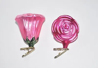 Buy (2) Vintage Spring Flower Pink Glass Clip Christmas Ornaments • 27.40£