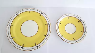 Buy Vintage Aynsley England Pattern 3138 Bone China  2 Saucers Black And Yellow • 18.97£