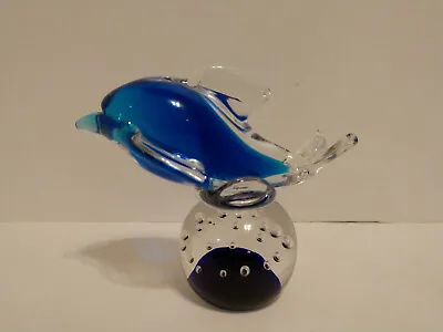 Buy Art Glass Paperweight Blue Clear DOLPHIN On Controlled Bubble Ball Sphere 4  • 19.13£