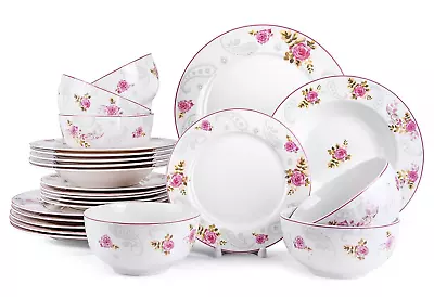 Buy English Rose Bone China Dinner Service Set 24pc Porcelain Dinnerware Plates Set • 101.31£