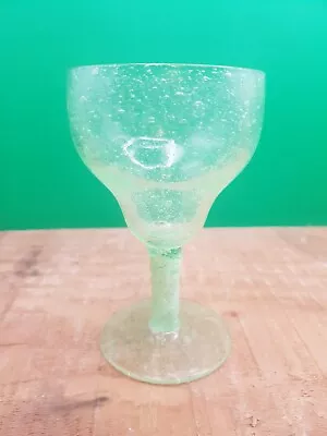 Buy Vintage Green Crackled Glass Water Goblet Hand Blown 4  Tall • 6£