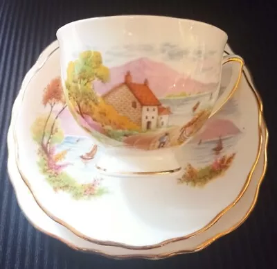 Buy Colclough Bone China Trio - Cottage, Mountains And Sail Boats Scenes VGC • 10£