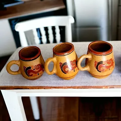 Buy Vintage 70's Indigenous Pottery Coffee Mug 5.5  Hand Crafted Set Of 3 • 34.15£