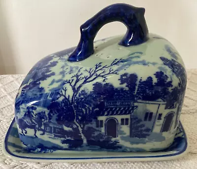 Buy Large VICTORIAN WARE Ironstone Flow Blue & White Covered Cheese Dish • 64.99£