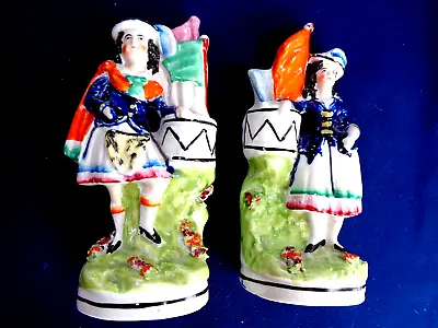 Buy Antique Pair Victorian Staffordshire Scottish Figures - Pottery Parade Drummers • 137.51£