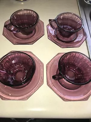 Buy Set Of Hazel Atlas MCM MOROCCAN AMETHYST Purple Glass Cup & Saucer Set • 11.37£