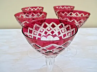 Buy 5 X Vintage Cranberry Ruby Red Flashed Stemmed Wine / Sherry / Port Glasses • 45£